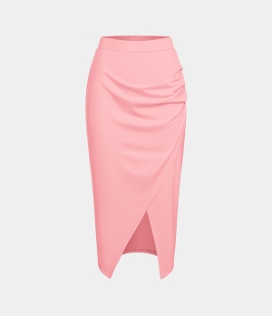 Halara Ruched Split Hem Bodycon Midi Casual Women's Skirts Pale Rosette | 963715-VSH