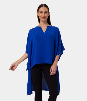 Halara Ruffled V Neck Batwing Sleeve Blouse Women's Tops Indigo Blue | YIPCZAH-46