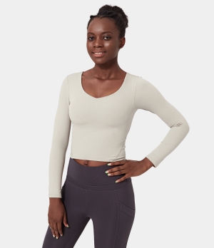 Halara Scoop Neck Long Sleeve Sports Women's Tops White | EGXWCAQ-79