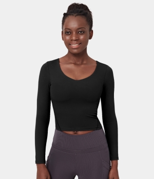 Halara Scoop Neck Long Sleeve Sports Women's Tops Black | LKFZSEV-83