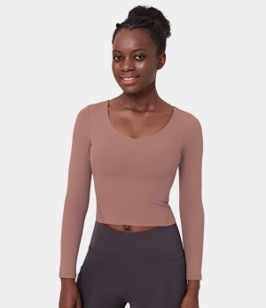 Halara Scoop Neck Long Sleeve Sports Women's Tops Terra Cotta Pink | WBMIPSE-94