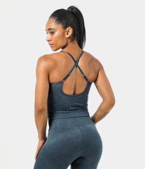 Halara Seamless Flow Adjustable Straps Backless Crisscross Cropped Cami Women's Tops Smoke Blue | ENFPOGX-48