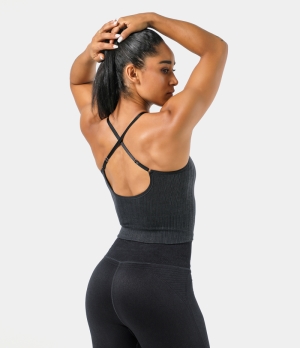 Halara Seamless Flow Adjustable Straps Backless Crisscross Cropped Cami Women's Tops Black | UFMLAOI-28