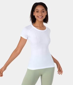 Halara Seamless Flow Breathable Round Neck Casual Sports Women's Tops White | HEJWBZR-23