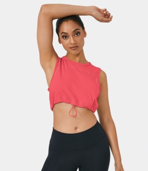 Halara Seamless Flow Drawstring Workout cropped Tank Women's Tops watermelon pink | NXAGUQI-02