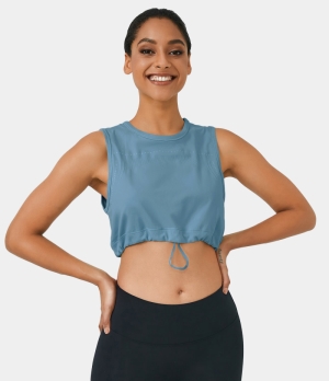 Halara Seamless Flow Drawstring Workout cropped Tank Women's Tops Light Sky Blue | ZYUXDLW-91