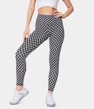 Halara Seamless Flow High Waisted Butt Lifting Plaid 7/8 Women's Leggings Black | 031869-KWQ