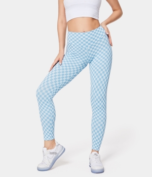 Halara Seamless Flow High Waisted Butt Lifting Plaid 7/8 Women's Leggings Carolina Blue | 043196-OVL