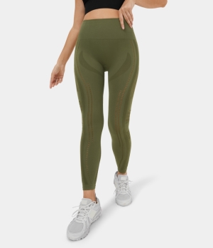Halara Seamless Flow High Waisted Cut Out Yoga Women's Leggings Cypress | 508974-YOQ