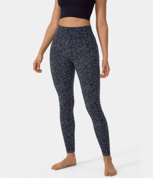 Halara Seamless Flow High Waisted Ruched Leopard Print Yoga Women's Leggings Grayish Black | 391067-UKW