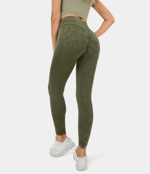 Halara Seamless Flow High Waisted Ruched Butt Lifting Striped Yoga Women's Leggings Army Green Stripe | 571938-RVW