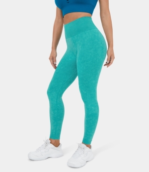 Halara Seamless Flow High Waisted Ruched Washed Yoga 7/8 Women's Leggings Washed Turquoise | 658347-AUB