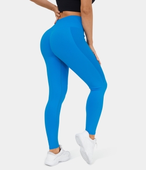 Halara Seamless Flow High Waisted Ruched Yoga 7/8 Women's Leggings Blue | 927105-GSV