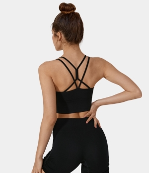 Halara Seamless Flow Low Support Crisscross Yoga Sports Bra Women's Tops Black | PFNLTCR-63