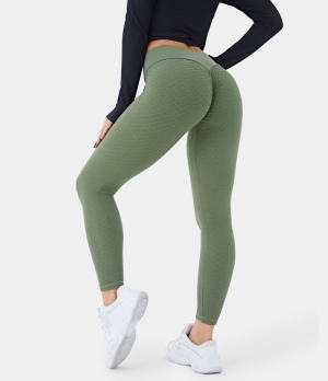 Halara Seamless Flow Mid Rise Crossover Women's Leggings Dill | 490163-OCQ