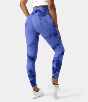 Halara Seamless Flow Super High Waist Tie Dye Yoga Women's Leggings Tie-dye Blue Iris | 130285-JXQ
