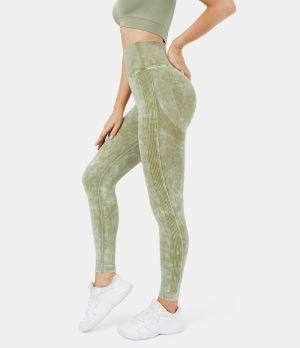 Halara Seamless Flow Super High Waisted Butt Lifting Ruched Washed Yoga Women's Leggings Washed Army Green | 196087-UAB