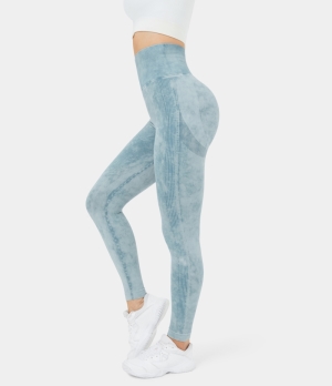 Halara Seamless Flow Super High Waisted Butt Lifting Ruched Washed Yoga Women's Leggings Washed Denim Blue | 492385-VQP