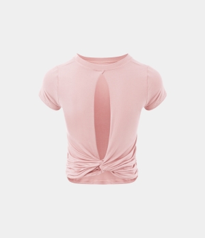 Halara Short Sleeve Cut Out Twisted Sports Women's Tops Crystal Pink | GVRTJQO-30