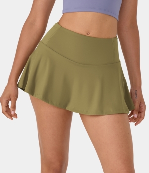 Halara Side & Back Waistband Pocket 2-in-1 Flare Tennis Women's Skirts Cedar | 516798-QXN
