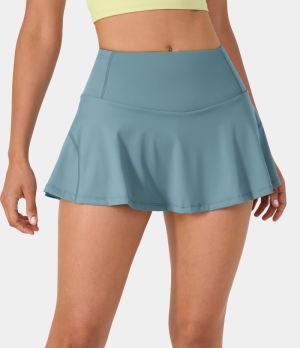 Halara Side & Back Waistband Pocket 2-in-1 Flare Tennis Women's Skirts Cameo Blue | 587139-GRV