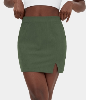 Halara Side Zipper Split Bodycon Corduroy Mini Casual Women's Skirts Grey Green | 873542-DAM