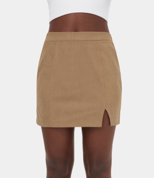 Halara Side Zipper Split Bodycon Corduroy Mini Casual Women's Skirts Tiger's Eye | FXMNEDQ-94