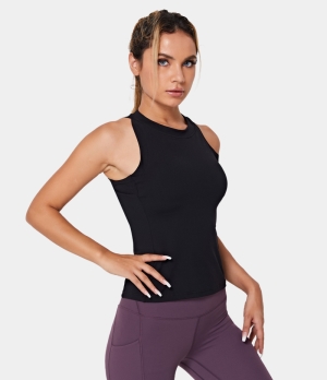 Halara Solid Crew Neck Cut Out Workout Tank Women's Tops Black | HLWCDUZ-30