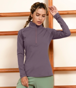 Halara Solid Slimming Turtleneck Half Zip Sports Sweatshirt Women's Tops Dove Purple | QYZDEBI-13