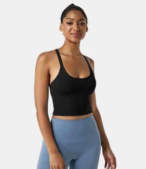 Halara Solid Strappy Workout Cropped Tank Women's Tops Black | DAUOVZX-09