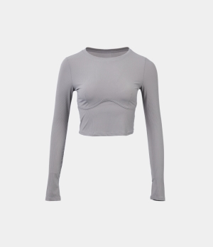 Halara Solid Thumb Hole Cropped Sports Women's Tops Silver | AEBJNSV-96