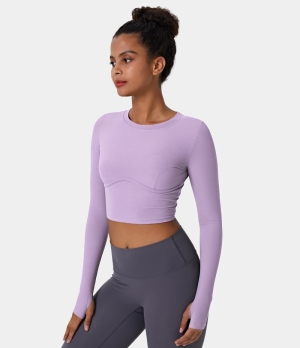 Halara Solid Thumb Hole Cropped Sports Women's Tops Violet Tulle | HBQNSGU-36