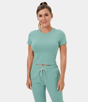 Halara SouffleSoft Cropped Sports Couple Women's Tops Aqua Haze | HMLCGSR-61