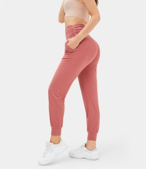 Halara SouffleSoft High Waisted Ruched Side Pocket Yoga Women's Jogger Begonia | 189570-QVY