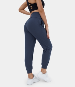 Halara SouffleSoft Super High Waisted Foldover Side Pocket Yoga Women's Jogger Dark Blue | 981054-SIV