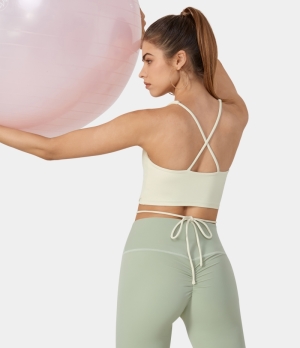 Halara Spaghetti Strap Backless Crisscross Lace Up Barre Ballet Dance Tank Women's Tops Baby's Breath | OTMIRJS-20