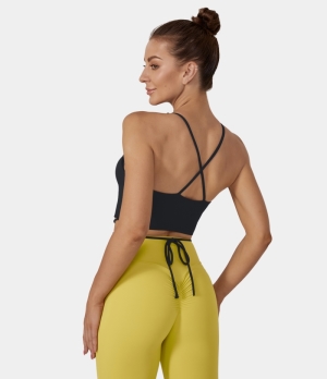 Halara Spaghetti Strap Backless Crisscross Lace Up Barre Ballet Dance Tank Women's Tops Black | UBXYQPE-19