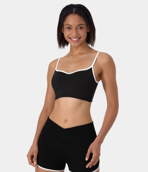 Halara Spaghetti Strap Color Block Cropped Yoga Tank Women's Tops Black | BOKFUWP-46