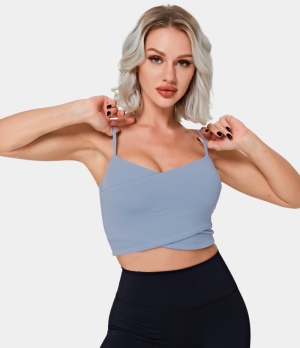Halara Spaghetti Strap Crossover Plain Cropped Tank Women's Tops Light Baby Blue | AMIDOXC-09