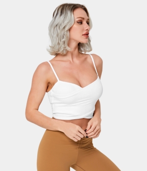 Halara Spaghetti Strap Crossover Plain Cropped Tank Women's Tops White | DOWGYAK-18
