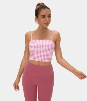 Halara Spaghetti Strap Houndstooth Cropped Yoga Tank Women's Tops Raspberry Houndstooth | SMVLNPT-05