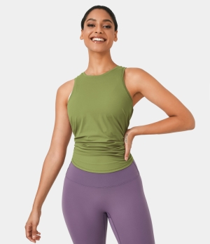 Halara Split Tie Back Tank-No Bra Women's Tops Hot Wasabi - Green | TKJQZPD-74