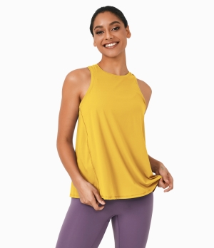 Halara Split Tie Back Tank-No Bra Women's Tops Lemonhead - Canary Yellow | XZLAMWC-06