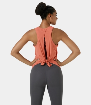 Halara Split Tie Back Tank-No Bra Women's Tops Make You Blush - Coral | YGXCQLU-32