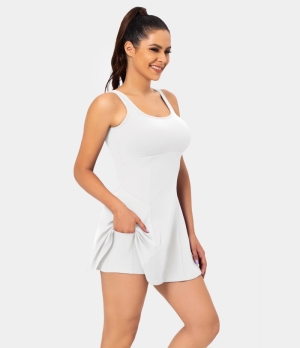 Halara Square Neck Side Pocket 2-Piece Mini Flare Set Women's Dress White | 675893-SRW