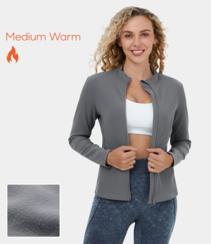 Halara Stand Collar Full Zip Side Pocket Cropped Fleece Casual Jacket Women's Tops Lava Smoke | VFUGITD-17