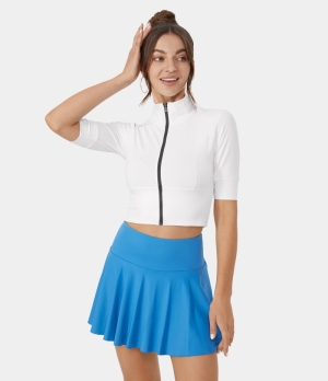 Halara Stand Collar Half Sleeve Zip Front Cropped Golf Sports Women's Tops White | DWGBURV-61