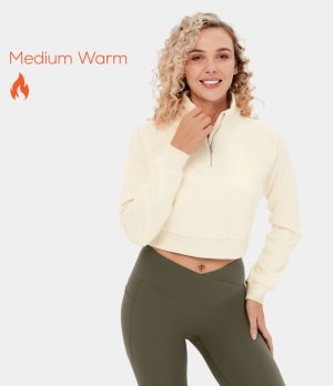 Halara Stand Collar Half Zip Cropped Fleece Casual Sweatshirt Women's Tops Solitary Star | GCAQWUX-32