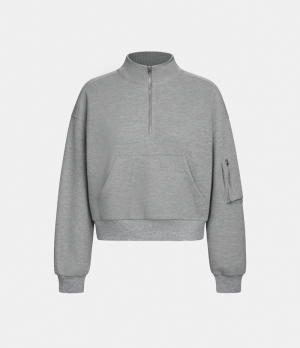 Halara Stand Collar Half Zip Dropped Shoulder Kangaroo Pocket Waffle Casual Sweatshirt Women's Tops Limestone | JEPNQFC-12