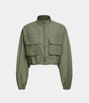 Halara Stand Collar Zipper Flap Pocket Drawcord Cropped Casual Cargo Jacket Women's Tops Four Leaf Clover | HZPVWTC-42